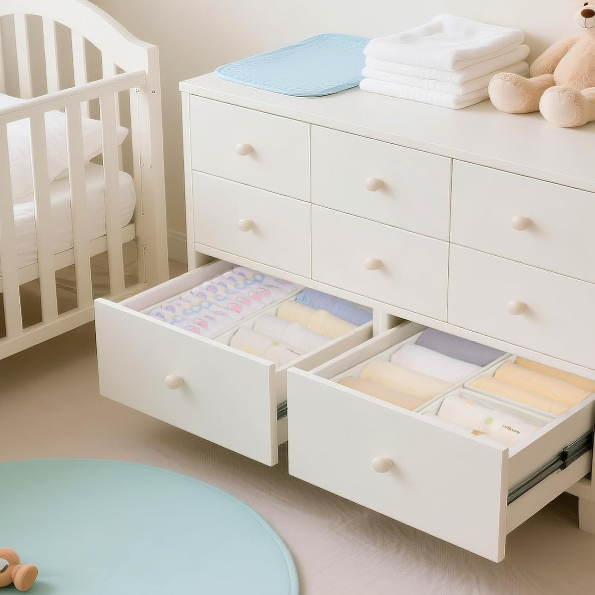 Drawer Organizer Clothes, Dresser Organizer for Baby Clothes, Underwear, Sock- Foldable Closet Organization and Storage Dividers Bins for Nursery, Bedroom (Beige)
