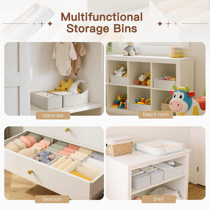 Drawer Organizer Clothes, Dresser Organizer for Baby Clothes, Underwear, Sock- Foldable Closet Organization and Storage Dividers Bins for Nursery, Bedroom (Beige)