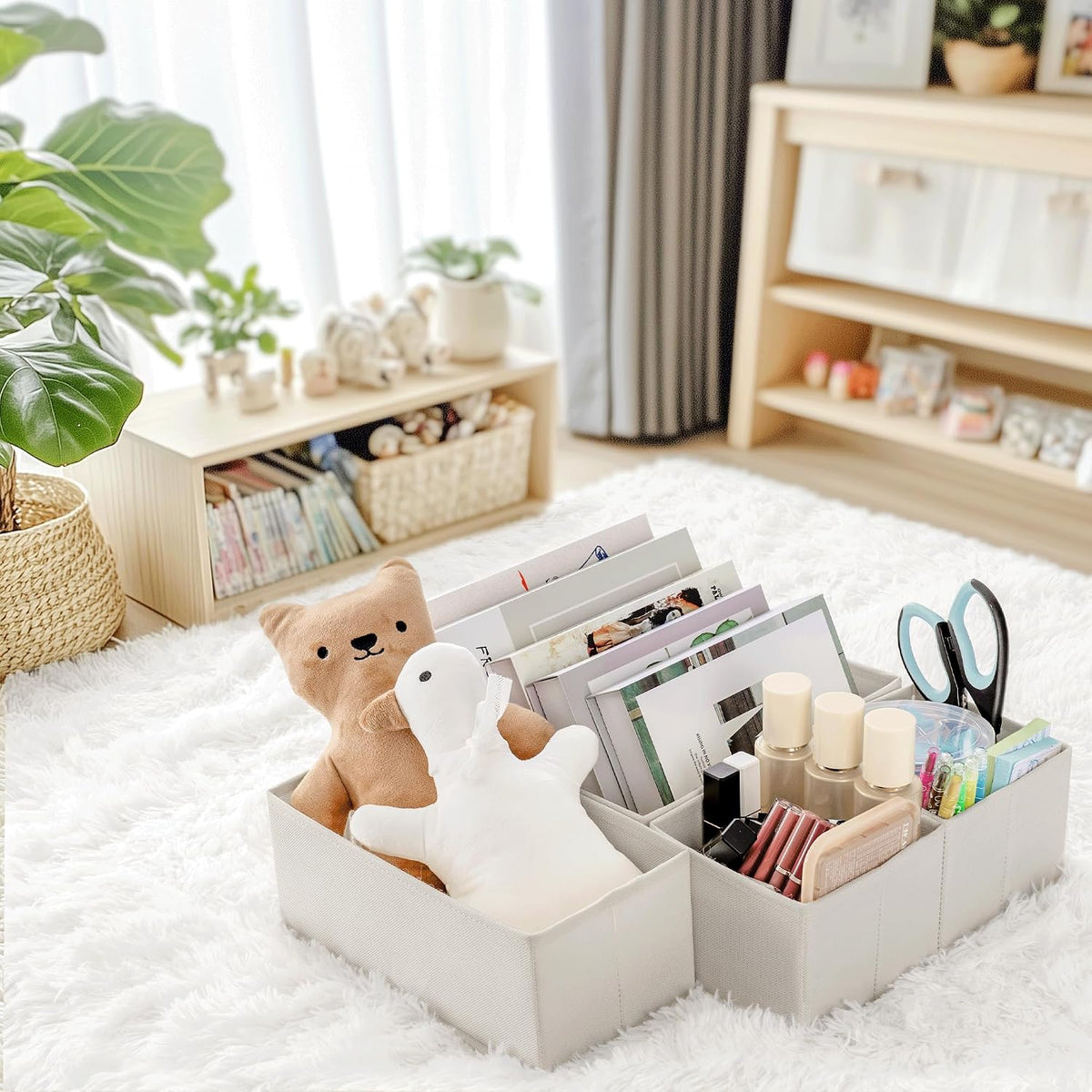 Drawer Organizer Clothes, Dresser Organizer for Baby Clothes, Underwear, Sock- Foldable Closet Organization and Storage Dividers Bins for Nursery, Bedroom (Beige)