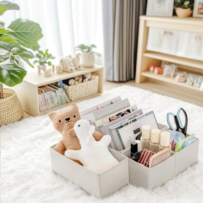 Drawer Organizer Clothes, Dresser Organizer for Baby Clothes, Underwear, Sock- Foldable Closet Organization and Storage Dividers Bins for Nursery, Bedroom (Beige)
