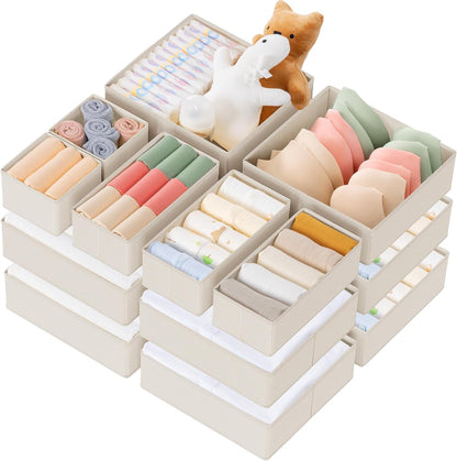 Drawer Organizer Clothes, Dresser Organizer for Baby Clothes, Underwear, Sock- Foldable Closet Organization and Storage Dividers Bins for Nursery, Bedroom (Beige)