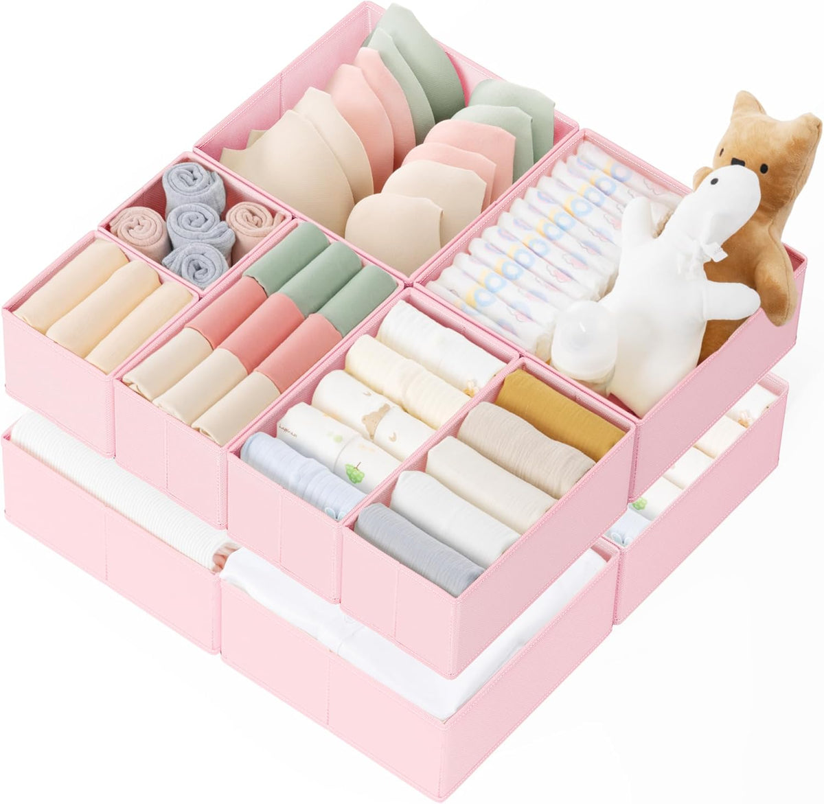 Drawer Organizer Clothes, Dresser Organizer for Baby Clothes, Underwear, Sock- Foldable Closet Organization and Storage Dividers Bins for Nursery, Bedroom (Beige)
