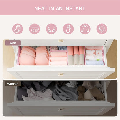 Drawer Organizer Clothes, Dresser Organizer for Baby Clothes, Underwear, Sock- Foldable Closet Organization and Storage Dividers Bins for Nursery, Bedroom (Beige)