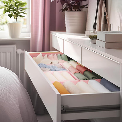 Drawer Organizer Clothes, Dresser Organizer for Baby Clothes, Underwear, Sock- Foldable Closet Organization and Storage Dividers Bins for Nursery, Bedroom (Beige)