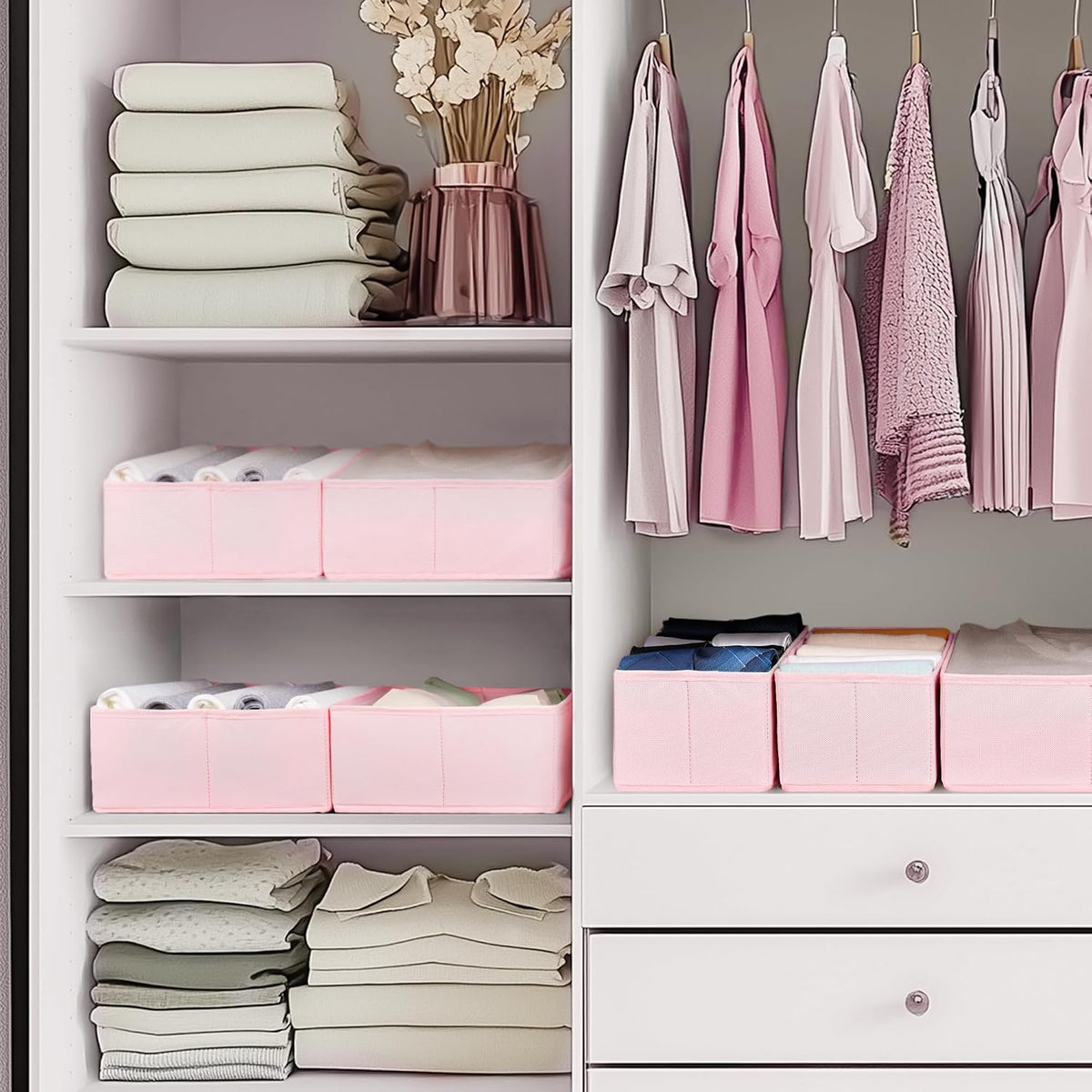 Drawer Organizer Clothes, Dresser Organizer for Baby Clothes, Underwear, Sock- Foldable Closet Organization and Storage Dividers Bins for Nursery, Bedroom (Beige)