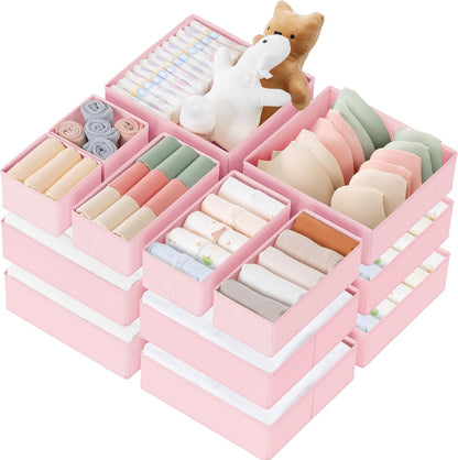 Drawer Organizer Clothes, Dresser Organizer for Baby Clothes, Underwear, Sock- Foldable Closet Organization and Storage Dividers Bins for Nursery, Bedroom (Beige)