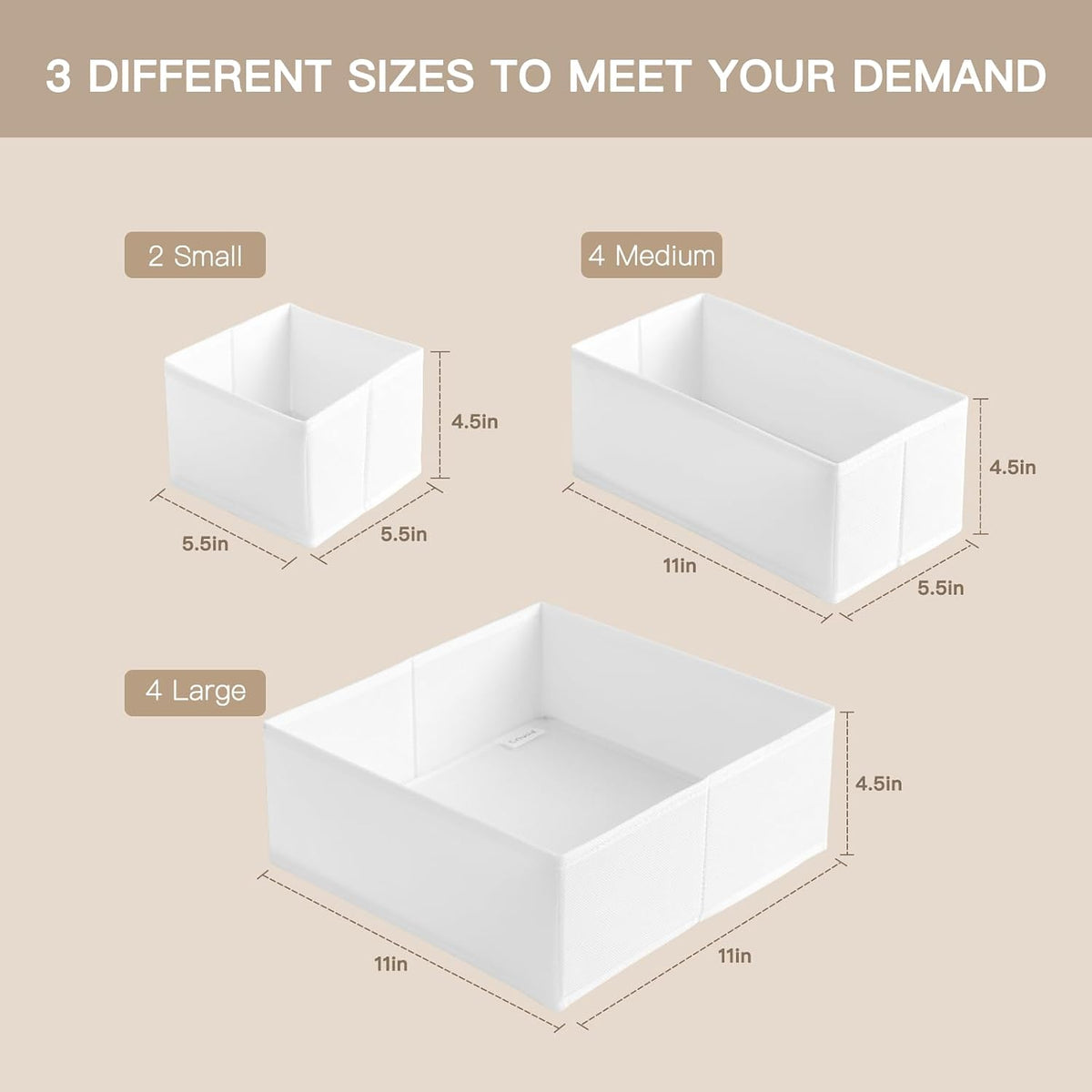 Drawer Organizer Clothes, Dresser Organizer for Baby Clothes, Underwear, Sock- Foldable Closet Organization and Storage Dividers Bins for Nursery, Bedroom (Beige)