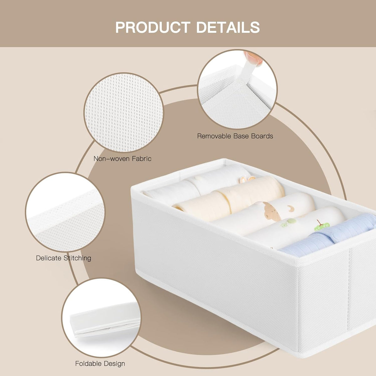 Drawer Organizer Clothes, Dresser Organizer for Baby Clothes, Underwear, Sock- Foldable Closet Organization and Storage Dividers Bins for Nursery, Bedroom (Beige)