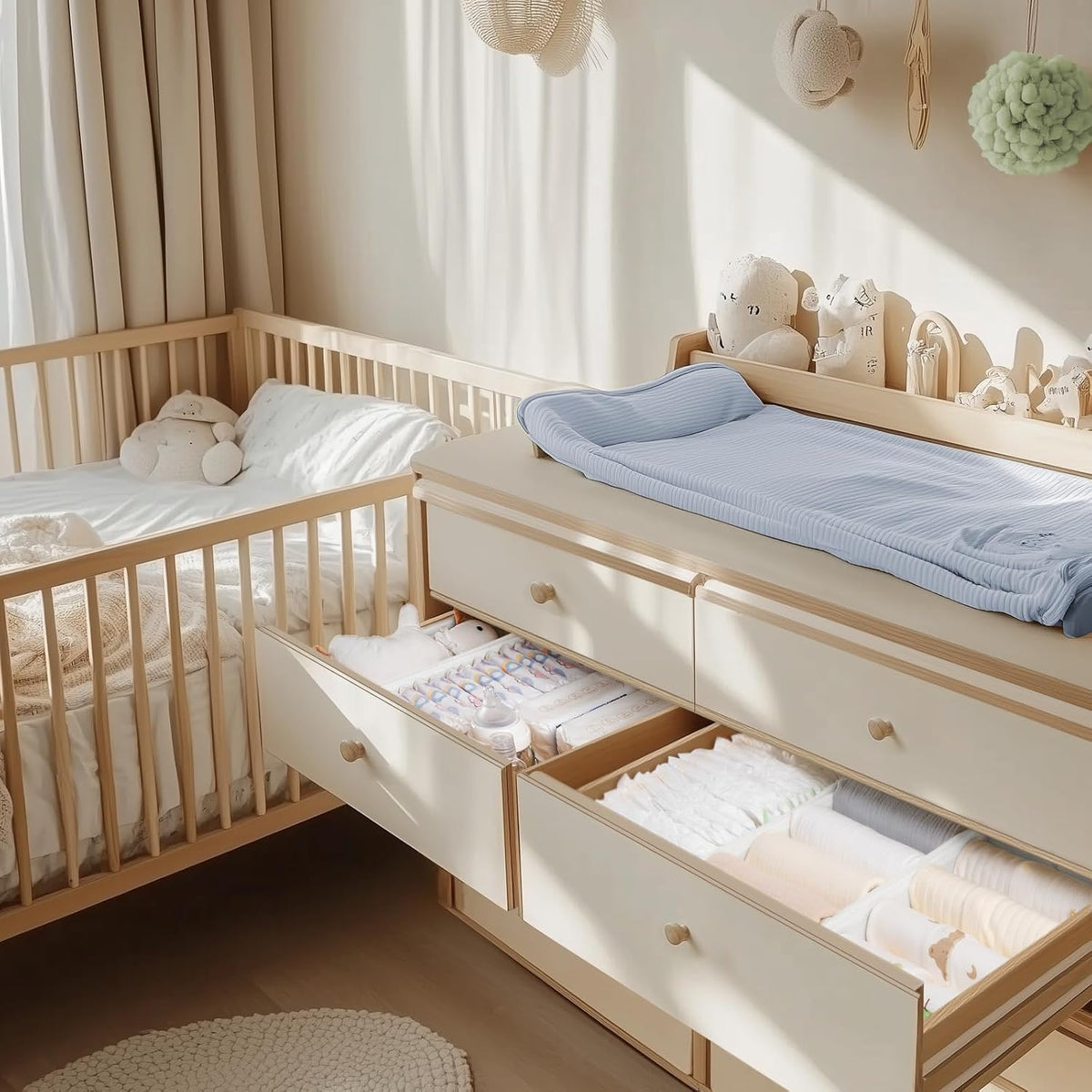 Drawer Organizer Clothes, Dresser Organizer for Baby Clothes, Underwear, Sock- Foldable Closet Organization and Storage Dividers Bins for Nursery, Bedroom (Beige)