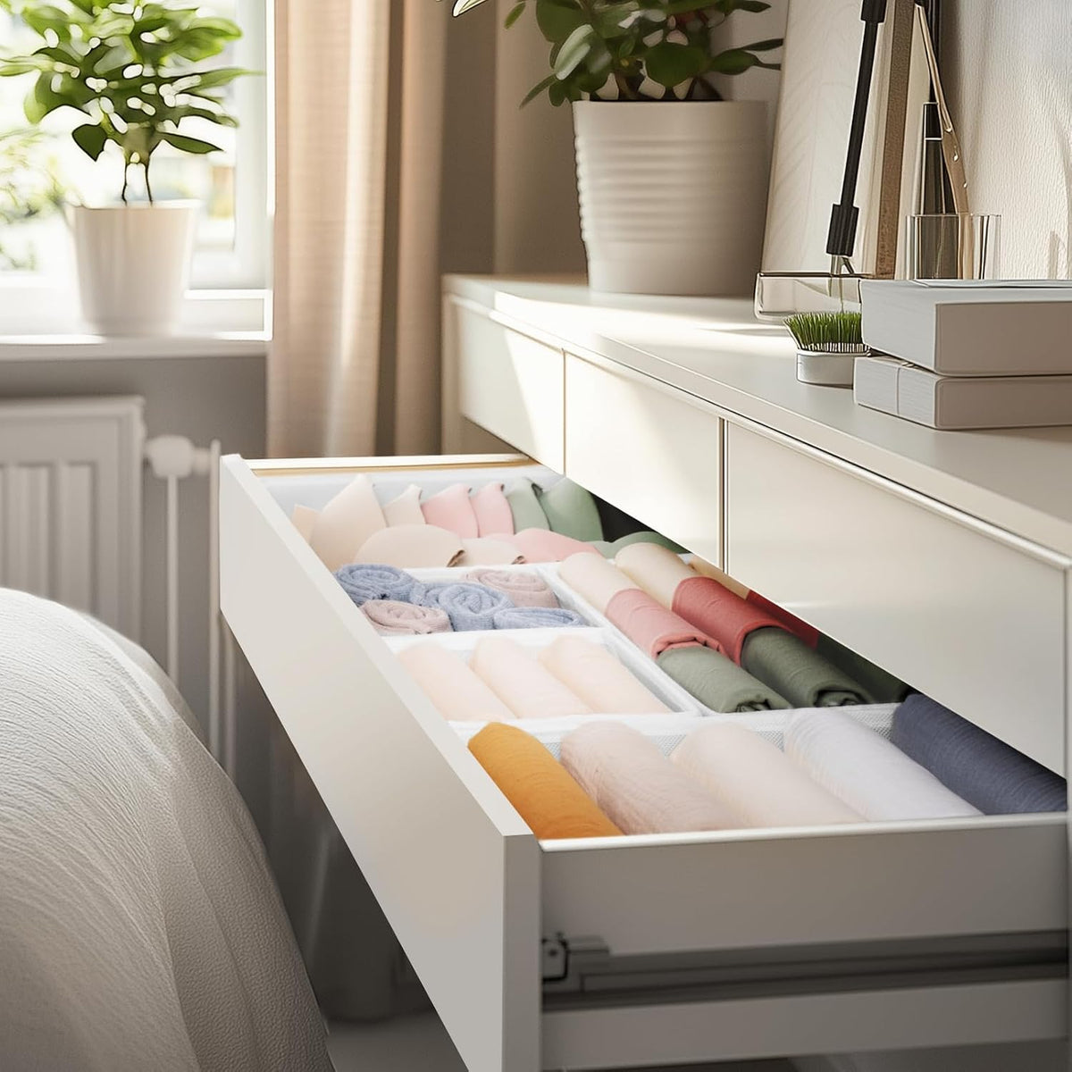 Drawer Organizer Clothes, Dresser Organizer for Baby Clothes, Underwear, Sock- Foldable Closet Organization and Storage Dividers Bins for Nursery, Bedroom (Beige)