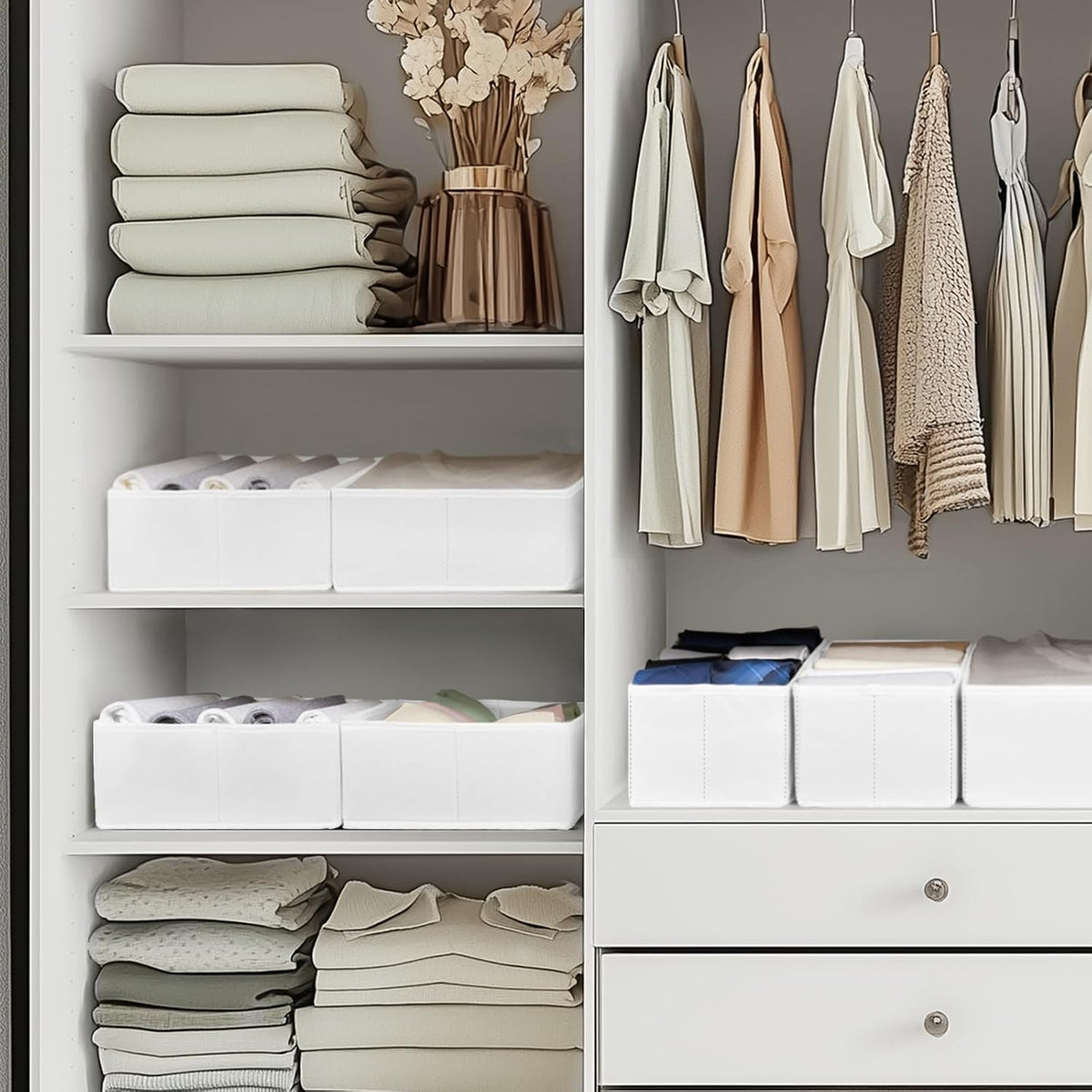 Drawer Organizer Clothes, Dresser Organizer for Baby Clothes, Underwear, Sock- Foldable Closet Organization and Storage Dividers Bins for Nursery, Bedroom (Beige)