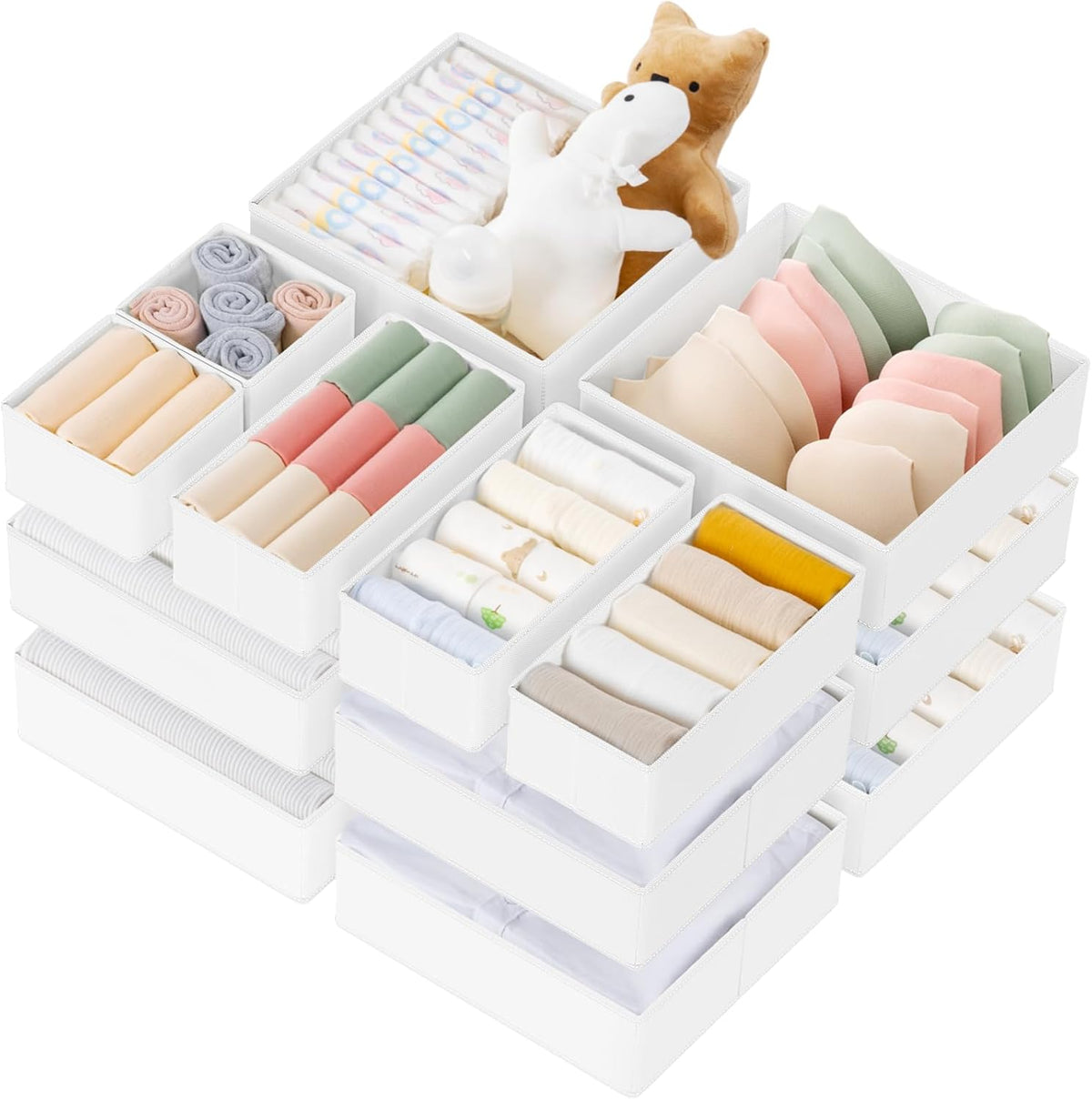 Drawer Organizer Clothes, Dresser Organizer for Baby Clothes, Underwear, Sock- Foldable Closet Organization and Storage Dividers Bins for Nursery, Bedroom (Beige)