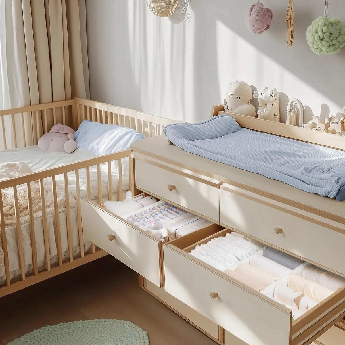 Drawer Organizer Clothes, Dresser Organizer for Baby Clothes, Underwear, Sock- Foldable Closet Organization and Storage Dividers Bins for Nursery, Bedroom (Beige)