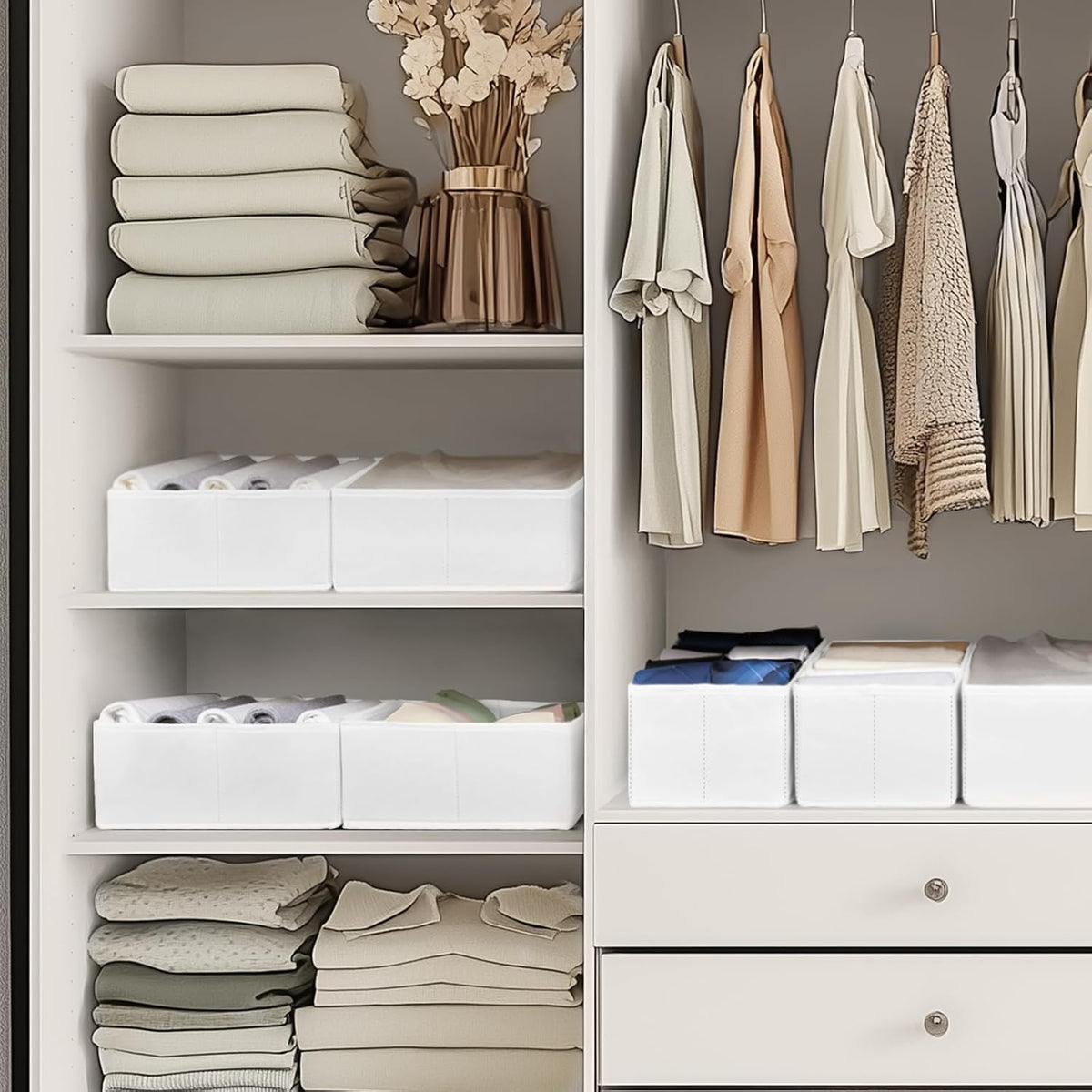 Drawer Organizer Clothes, Dresser Organizer for Baby Clothes, Underwear, Sock- Foldable Closet Organization and Storage Dividers Bins for Nursery, Bedroom (Beige)