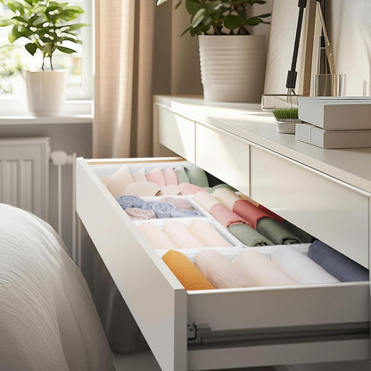 Drawer Organizer Clothes, Dresser Organizer for Baby Clothes, Underwear, Sock- Foldable Closet Organization and Storage Dividers Bins for Nursery, Bedroom (Beige)