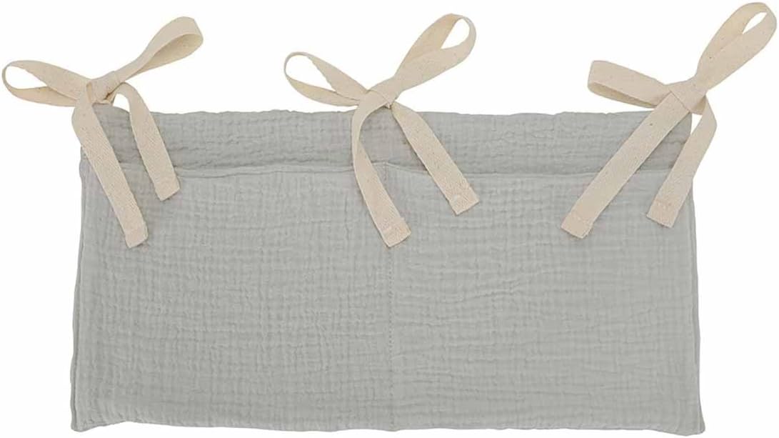 Cotton Baby Bedside Hanging Storage Bag,2 Pockets Organizer(Oatmeal)