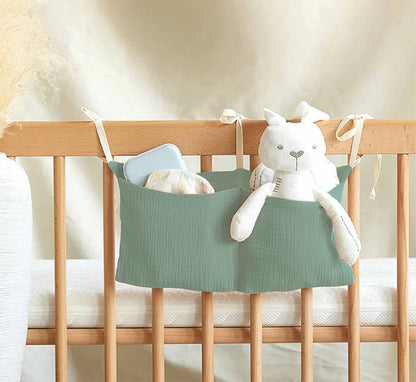 Cotton Baby Bedside Hanging Storage Bag,2 Pockets Organizer(Oatmeal)
