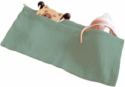 Cotton Baby Bedside Hanging Storage Bag,2 Pockets Organizer(Oatmeal)