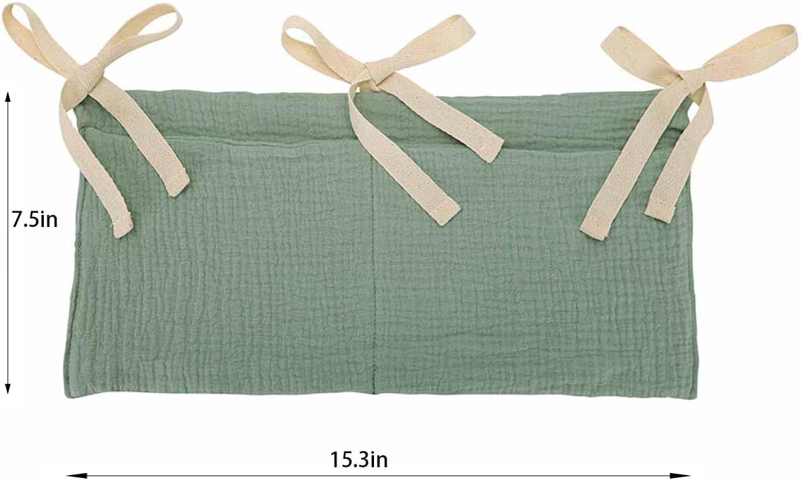 Cotton Baby Bedside Hanging Storage Bag,2 Pockets Organizer(Oatmeal)