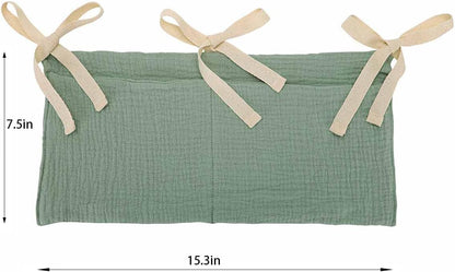 Cotton Baby Bedside Hanging Storage Bag,2 Pockets Organizer(Oatmeal)