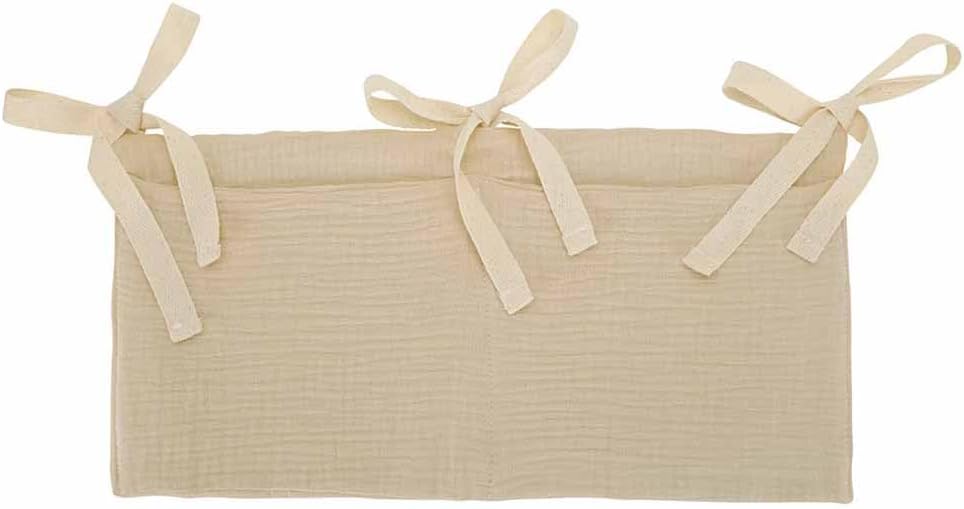 Cotton Baby Bedside Hanging Storage Bag,2 Pockets Organizer(Oatmeal)