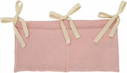 Cotton Baby Bedside Hanging Storage Bag,2 Pockets Organizer(Oatmeal)