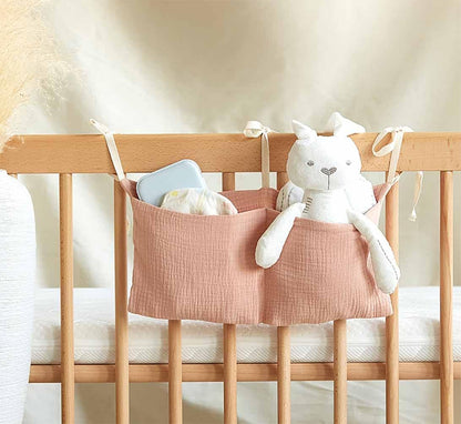 Cotton Baby Bedside Hanging Storage Bag,2 Pockets Organizer(Oatmeal)