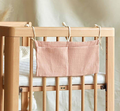 Cotton Baby Bedside Hanging Storage Bag,2 Pockets Organizer(Oatmeal)