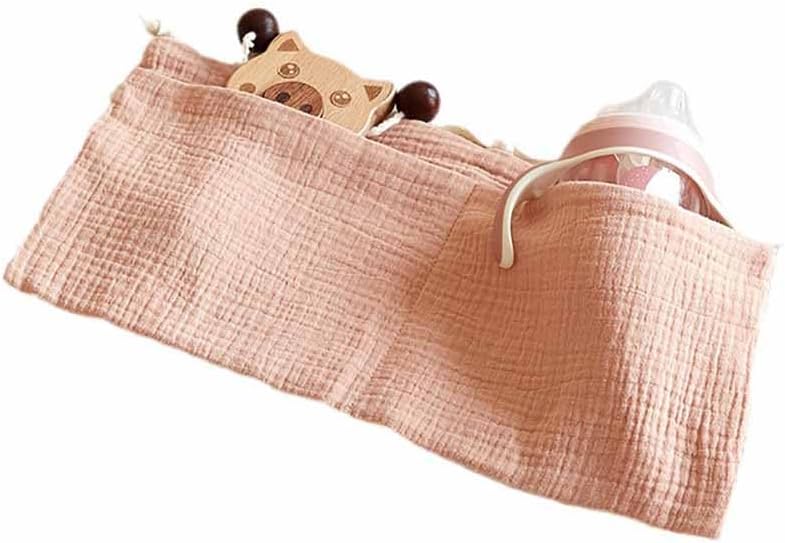 Cotton Baby Bedside Hanging Storage Bag,2 Pockets Organizer(Oatmeal)
