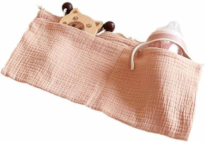 Cotton Baby Bedside Hanging Storage Bag,2 Pockets Organizer(Oatmeal)