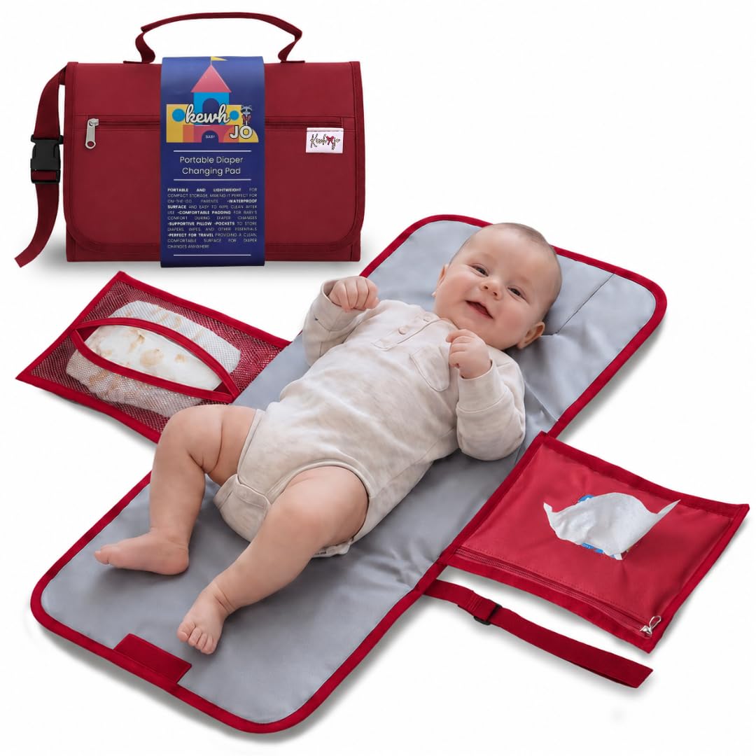 Portable Diaper Changing Pad with Storage Pockets & Wipes Holder – Foldable Waterproof Travel Baby Changing Mat, Portable Changing Station with Built-in Cushion for Newborns & Toddlers