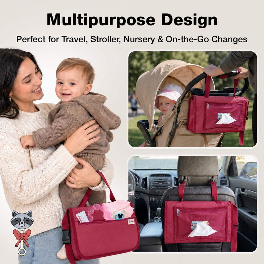 Portable Diaper Changing Pad with Storage Pockets & Wipes Holder – Foldable Waterproof Travel Baby Changing Mat, Portable Changing Station with Built-in Cushion for Newborns & Toddlers