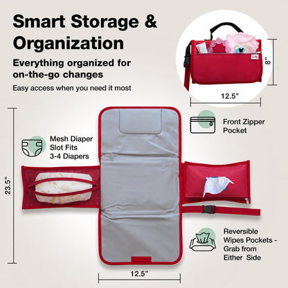 Portable Diaper Changing Pad with Storage Pockets & Wipes Holder – Foldable Waterproof Travel Baby Changing Mat, Portable Changing Station with Built-in Cushion for Newborns & Toddlers