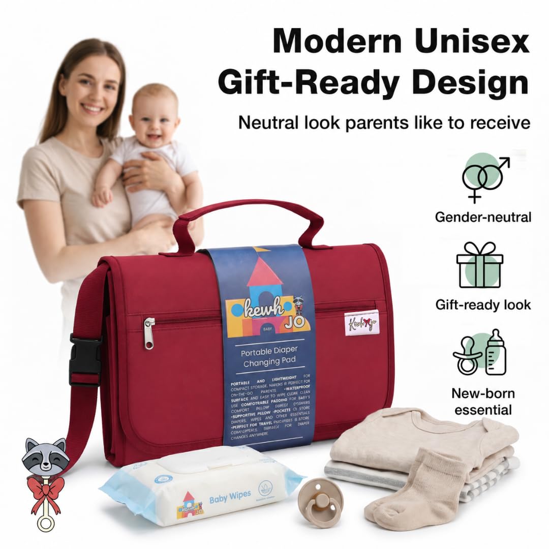 Portable Diaper Changing Pad with Storage Pockets & Wipes Holder – Foldable Waterproof Travel Baby Changing Mat, Portable Changing Station with Built-in Cushion for Newborns & Toddlers