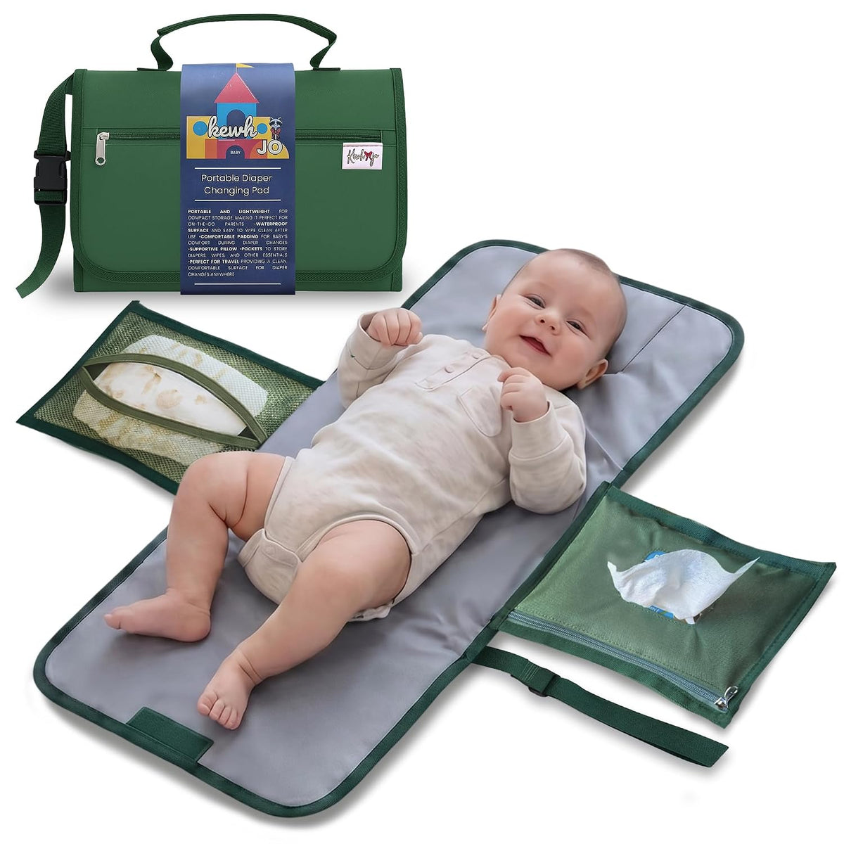 Portable Diaper Changing Pad with Storage Pockets & Wipes Holder – Foldable Waterproof Travel Baby Changing Mat, Portable Changing Station with Built-in Cushion for Newborns & Toddlers
