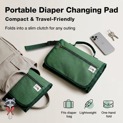 Portable Diaper Changing Pad with Storage Pockets & Wipes Holder – Foldable Waterproof Travel Baby Changing Mat, Portable Changing Station with Built-in Cushion for Newborns & Toddlers