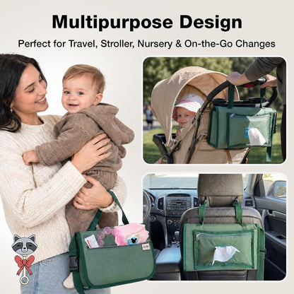 Portable Diaper Changing Pad with Storage Pockets & Wipes Holder – Foldable Waterproof Travel Baby Changing Mat, Portable Changing Station with Built-in Cushion for Newborns & Toddlers