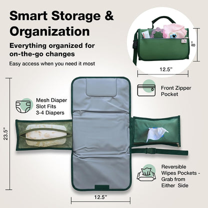 Portable Diaper Changing Pad with Storage Pockets & Wipes Holder – Foldable Waterproof Travel Baby Changing Mat, Portable Changing Station with Built-in Cushion for Newborns & Toddlers