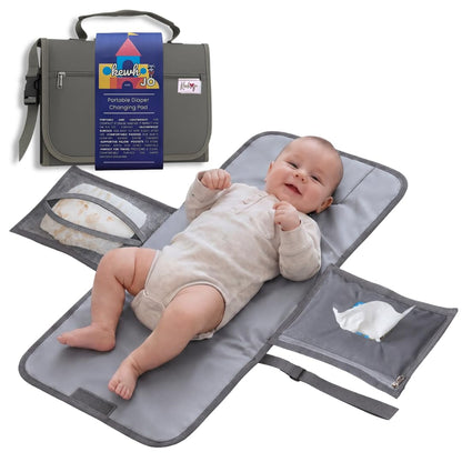 Portable Diaper Changing Pad with Storage Pockets & Wipes Holder – Foldable Waterproof Travel Baby Changing Mat, Portable Changing Station with Built-in Cushion for Newborns & Toddlers