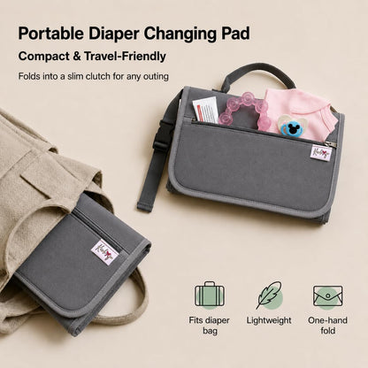 Portable Diaper Changing Pad with Storage Pockets & Wipes Holder – Foldable Waterproof Travel Baby Changing Mat, Portable Changing Station with Built-in Cushion for Newborns & Toddlers