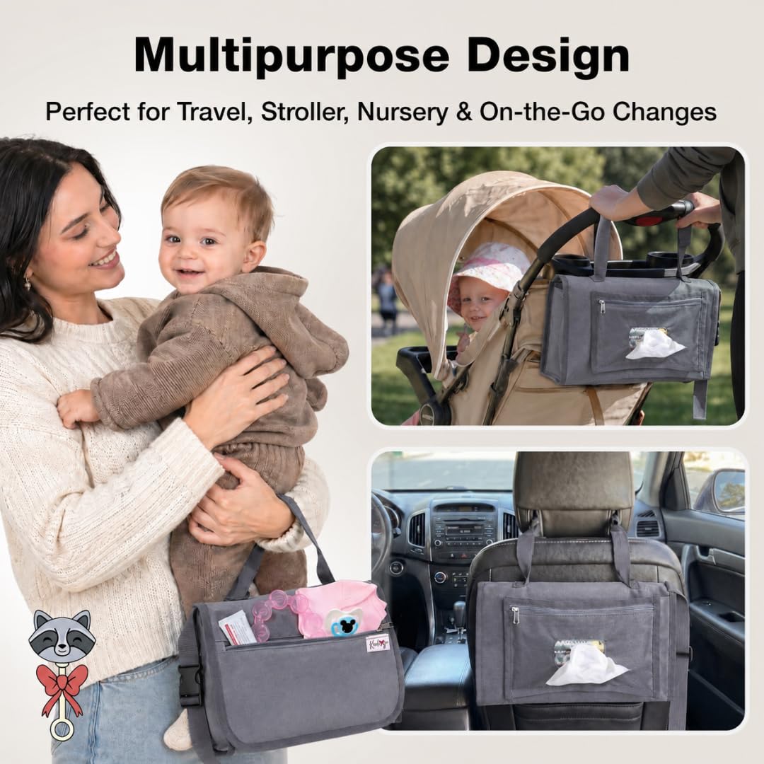 Portable Diaper Changing Pad with Storage Pockets & Wipes Holder – Foldable Waterproof Travel Baby Changing Mat, Portable Changing Station with Built-in Cushion for Newborns & Toddlers