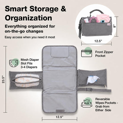 Portable Diaper Changing Pad with Storage Pockets & Wipes Holder – Foldable Waterproof Travel Baby Changing Mat, Portable Changing Station with Built-in Cushion for Newborns & Toddlers