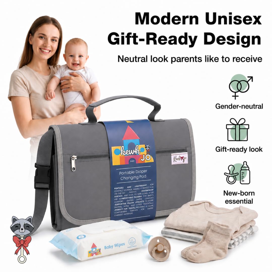 Portable Diaper Changing Pad with Storage Pockets & Wipes Holder – Foldable Waterproof Travel Baby Changing Mat, Portable Changing Station with Built-in Cushion for Newborns & Toddlers