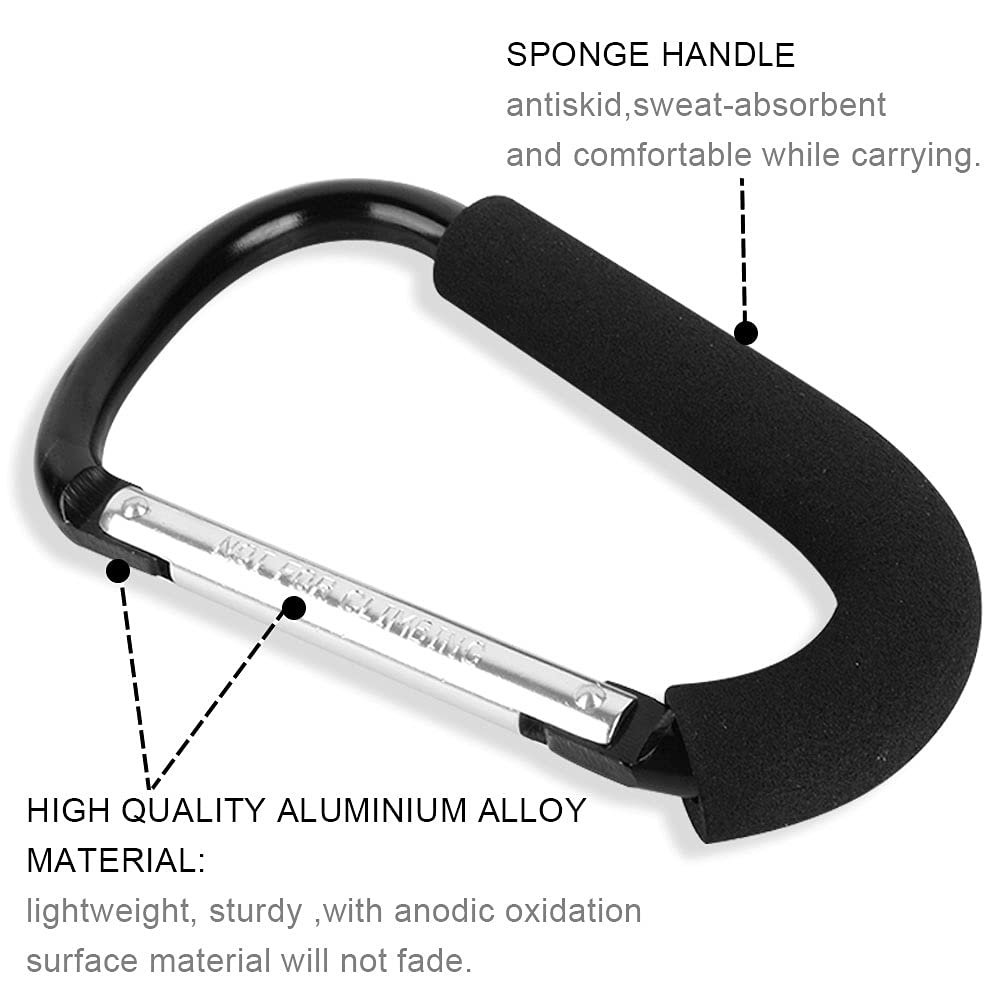Stroller Hooks: 6.3"" D Shape Large Buggy Carabiner Hook - Pram Pushchair Stroller Clip - Shopping Accessories Bag Holder Hook - Stroller Accessories for Mommy(3Packs)