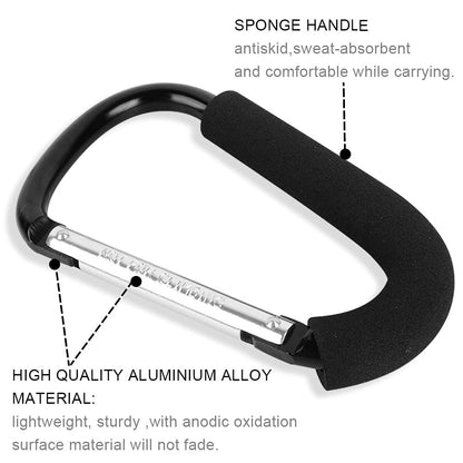 Stroller Hooks: 6.3"" D Shape Large Buggy Carabiner Hook - Pram Pushchair Stroller Clip - Shopping Accessories Bag Holder Hook - Stroller Accessories for Mommy(3Packs)