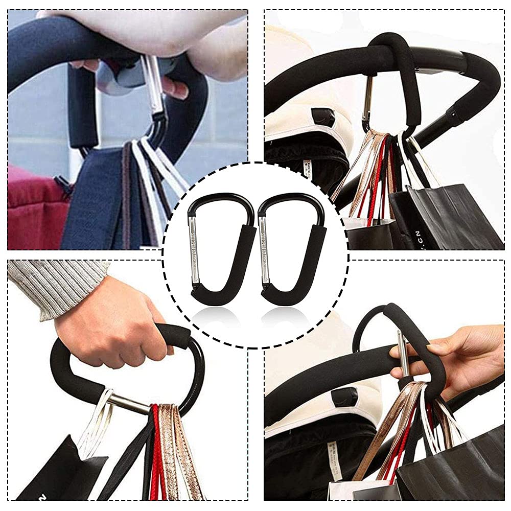 Stroller Hooks: 6.3"" D Shape Large Buggy Carabiner Hook - Pram Pushchair Stroller Clip - Shopping Accessories Bag Holder Hook - Stroller Accessories for Mommy(3Packs)