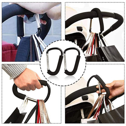 Stroller Hooks: 6.3"" D Shape Large Buggy Carabiner Hook - Pram Pushchair Stroller Clip - Shopping Accessories Bag Holder Hook - Stroller Accessories for Mommy(3Packs)
