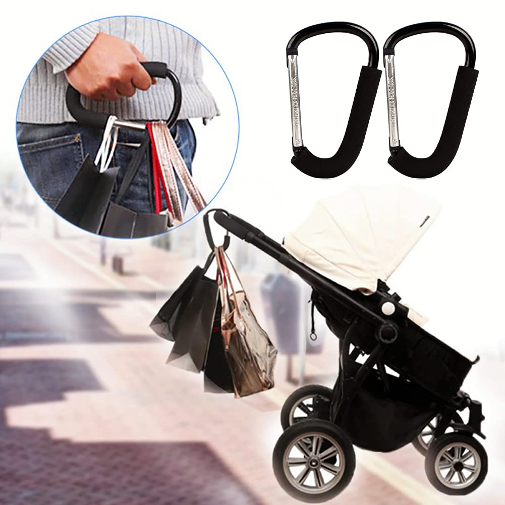 Stroller Hooks: 6.3"" D Shape Large Buggy Carabiner Hook - Pram Pushchair Stroller Clip - Shopping Accessories Bag Holder Hook - Stroller Accessories for Mommy(3Packs)