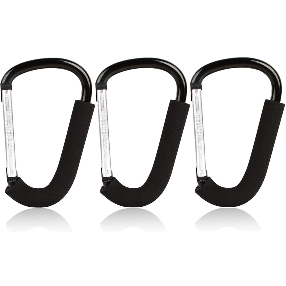 Stroller Hooks: 6.3"" D Shape Large Buggy Carabiner Hook - Pram Pushchair Stroller Clip - Shopping Accessories Bag Holder Hook - Stroller Accessories for Mommy(3Packs)