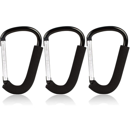 Stroller Hooks: 6.3"" D Shape Large Buggy Carabiner Hook - Pram Pushchair Stroller Clip - Shopping Accessories Bag Holder Hook - Stroller Accessories for Mommy(3Packs)